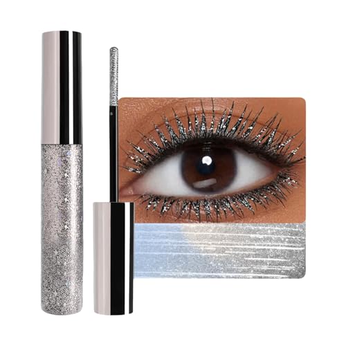Lilbitty Máscara de pestañas con purpurina plateada, resistente al agua, con formulación altamente pigmentada, duradera y no se mancha, para un look de maquillaje de ojos individual