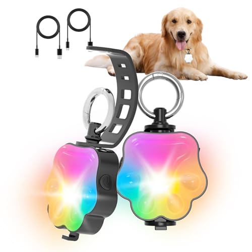 flowlamp 2 Pack Dog Lights for Night Walking 4 Modes Rechargeable Dog Collar Light for Nighttime Clip On IP65 Waterproof and Durable Silicon Band Safety Lights for Pet Collar