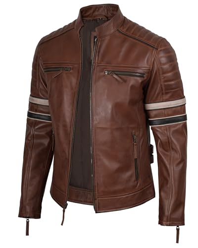 Image of fjackets Cafe Racer Leather Jacket Men Real Lambskin - Leather Jacket Men Moto Style, Zip Up