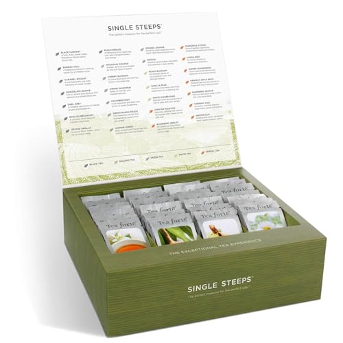 Image of Tea Forte Single Steeps Loose Leaf Tea Sampler Tea Chest, Assorted Variety Tea Box, 28 Single Serve Pouches, Classic Tea
