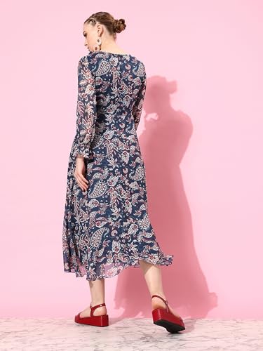 Image of Miss Chase Women's Multicolored-Base-Brown Relaxed Fit Maxi Lurex Chiffon Dress