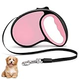Flexi Leine 5m, Flexi Leine, Rosa Einziehbare Hundeleine Für Training Und Spaziergänge, Reflektierendes Nylonband Mit Sofortiger Verriegelung Und Bremse, Ergonomischer Griff Für Hunde Bis 15kg
