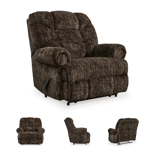 Image of Signature Design by Ashley Movie Man Classic Tufted Velvet Manual Zero Wall Recliner, Dark Brown