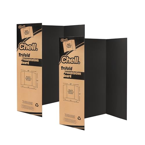 chell 3634 x 4834 large trifold poster board 2 pack black corrugated project boards for science fair school projects event displays and business presentations