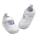 Toddler Flower Girl Shoes Non Slip Soft Mary Jane Shoes Slip-on Ballet ?lats Shoes for Party School (White, 6 Months)