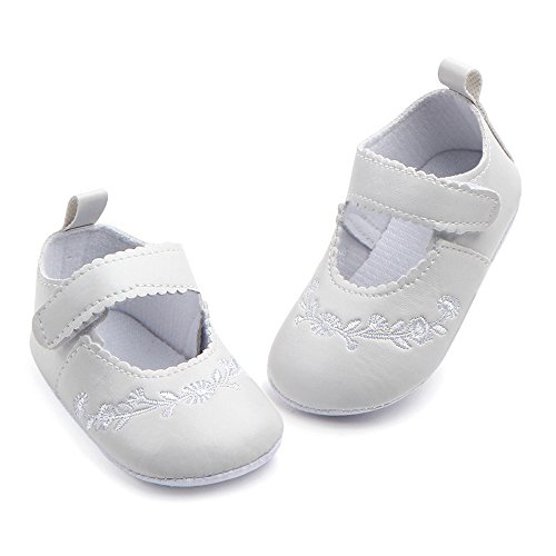 Toddler Flower Girl Shoes Non Slip Soft Mary Jane Shoes Slip-on Ballet 𝙵lats Shoes for Party School (White, 6 Months)