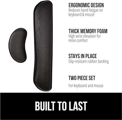Image of Memory Foam Wrist Rest for Computer Keyboard, Mouse, Ergonomic Design for Typing Pain Relief, Desk Pads Support Hand and Arm, Mousepad Rests, Stain Resistant, 2 Piece Pad, Black
