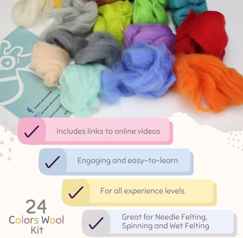 Image of Woolbuddy Wool Roving 24 Colors Kit & Carder Brush Set for Needle Felting