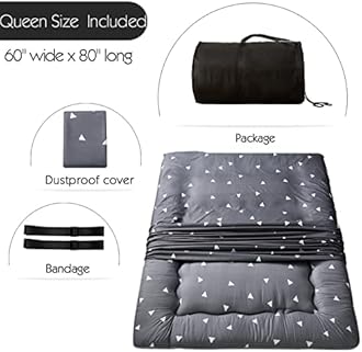MAXYOYO Grey Triangle Japanese Floor Futon Mattress, Tatami Floor Mat Portable Camping Mattress Kids Sleeping Pad Foldable Roll Up Floor Lounger Pillow Bed Queen Size with Mattress Protector Cover
