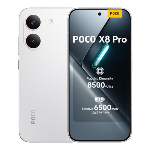 Poco X8 Pro, smartphone 8+512 GB, Dimensity 8500-Ultra, 6500 mAh battery, AMOLED display, 50MP Sony IMX882 with OIS, white