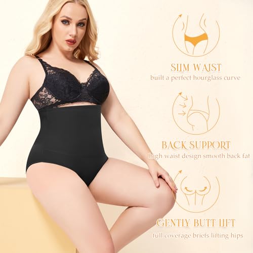 Image of Werena Women Tummy Control Shapewear Panties Shaping Underwear High Waist Body Shaper(#386 Basic Black, XXX-Large)