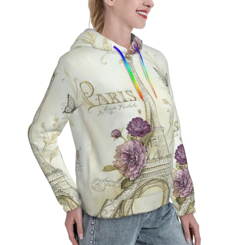 Pull à capuche Tour Eiffel avec grande poche kangourou et cordon ajustable - 3