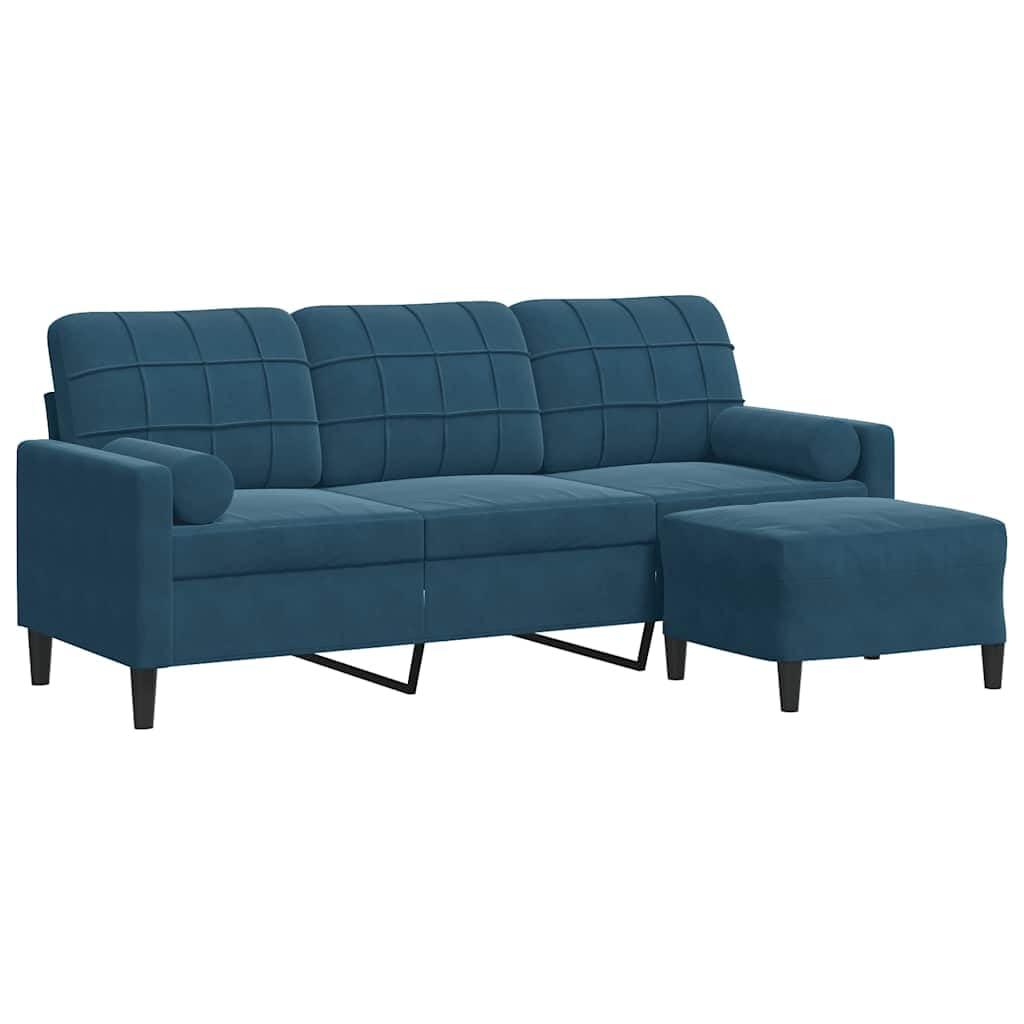 vidaXL Divano a 3 Posti con Poggiapiedi Blu 180 cm in Velluto, Divano 3 posti con poggiapiedi, sofà, Poltrona, Divano, divanetto, Divano Lounge