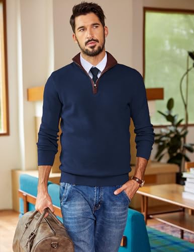 COOFANDY Mens Quarter Zip Sweater Slim Fit Mock Neck Pullover Casual Knitted Ribbed Polo Sweaters3