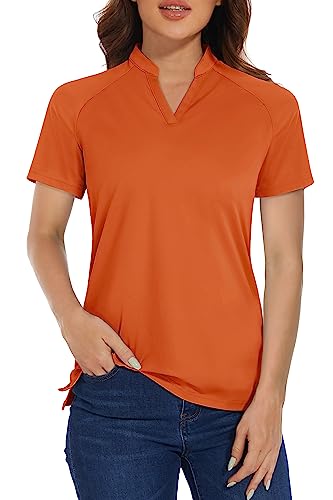 Magcomsen Women's Golf Polo Shirts V-Neck Upf 50+ Casual T-Shirts Quick Dry Short Sleeve Collarless Shirts Orange M #TOP18