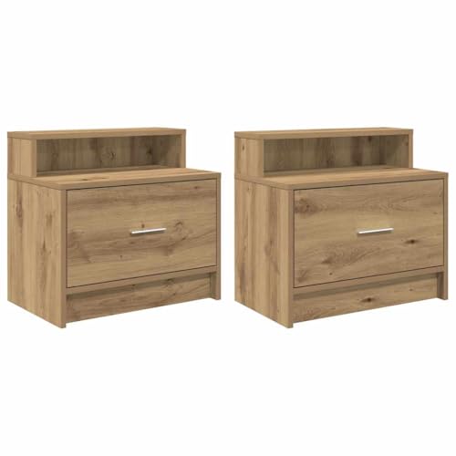 vidaXL Nachttische mit Schublade 2 STK. Artisan-Eiche 51x31x47 cm, Nachtschrank, Nachtkommode, Betttisch, Nachtkonsole, Bettschrank