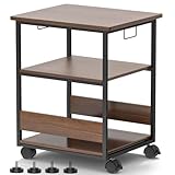 [W60*D50*H70cm]プリンター台 キャスター付き パソコンラック 中棚高さ9段階調節 両側取っ手付き pcワゴン オーディオラック デスク下 収納 棚 木製 袖机 スリム オフィス 収納 オフィスワゴン (ウオールナット)