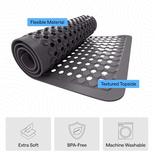 Image of GORILLA GRIP Patented Square Shower Stall Mat, Small Bathtub Floor Mats for Stand Up Showers, Suction Cups and Drain Holes, Machine Wash, Soft on Feet, Bathroom Accessories 21x21 Inch, Charcoal Opaque