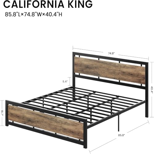 Image of LIKIMIO California King Bed Frame with Headboard and Footboard, Metal Strong Supports, Easy Assembly, Noise-Free, No Box Spring Needed, Walnut