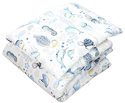 TupTam Juego de Edredón Infantil con Dibujos para Toda la Temporada Nórdica Almohada Plana 2pcs., Animales Marinos/Azul, 135x100 cm