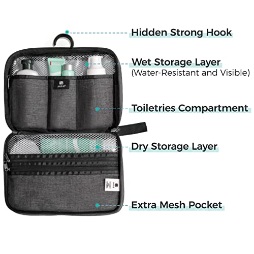 pack all Hanging Travel Toiletry Bag, Water Resistant Travel Bag, Portable Toiletry Shaver, High Capacity Cosmetic Bag Organizer for Women and Men (Grey)4