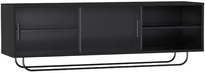 Bookshelf Wall Mounted Organizer Bookshelf, Manmade Board with Sliding Plastic Door Storage Cabinet, for Office Home Kitchen Display Rack (Black) ﻿ Book Shelf(L120xW28xH35 cm)