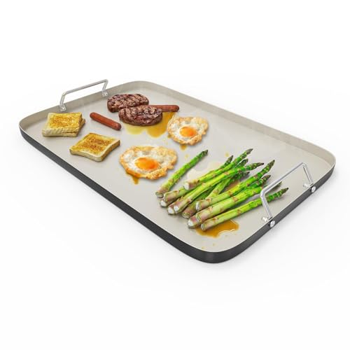 SafBbcue 20" x 13" Double Burner Griddle Pan, Non-Stick Ceramic Coated, for Outdoor Gas Pellet Grill, Stove Top Charcoal Grills, for Weber Charbroil Camp Chef Grill, Black by SafBbcue - Used condition - US$43.69