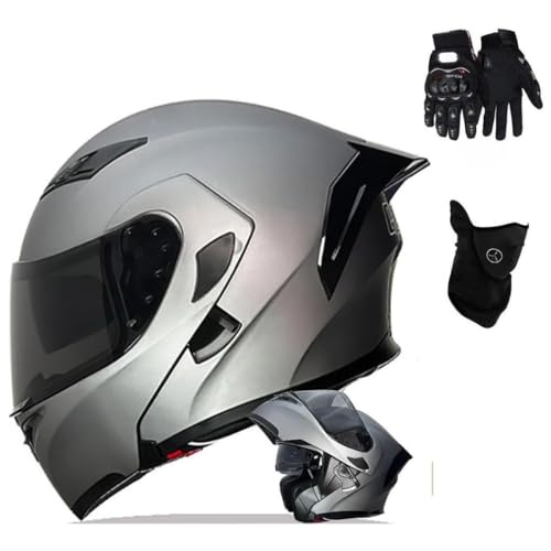 Modular Helmet Motorcycle Modular DOT/ECE Approved Full Face Integrated Flip Up Dual Visor ​Anti Fog for Men Women(C9,L(57~58CM))