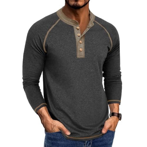 Mens Henley Shirts Long Sleeve Casual Classic Button T-Shirt Lightweight