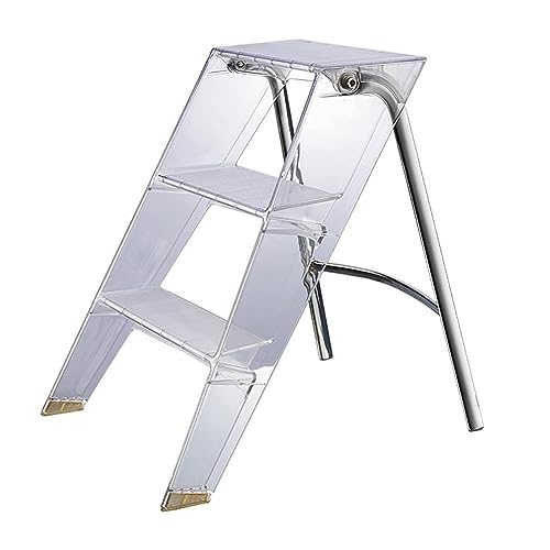 XCHSXYL Taburete Plegable de acrílico de 3 escalones para Adultos, Silla de Escalera de plexiglás portátil con Soporte para Flores y Accesorios para fotografías, Transparente