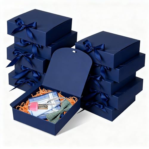 WLUSEAXI 10pack Gift Boxes with Lids 6.5x6.5x2 Blue Gift Boxes For Presents Paper Boxes with Ribbon for Birthday Wedding Party Chocolate Candy