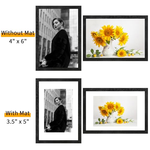 puthiac 4x6 Oak Wood Picture Frame - 4"x6" Photo Frame, 4x6 Picture Frame Wood, Natural Solid Wooden Picture Frames for Wall Art Photo and Prints(1 Pack, Black)
