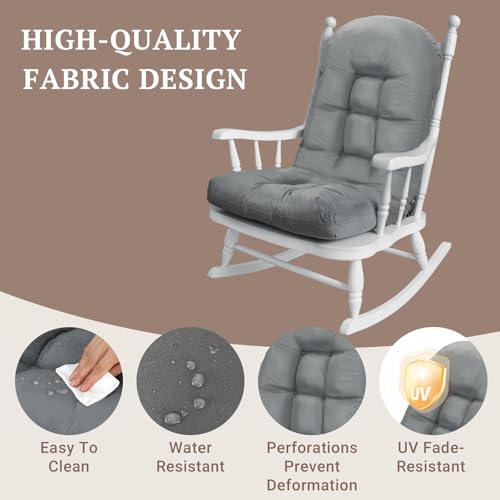 FAMIROSA Outdoor Sitzkissen Stuhlkissen, Hohe Rückenlehne Adirondack Stuhlkissen, Wasserdicht & UV-beständig, Schaukelstuhlauflage mit Bändern, 1-teiliges Polster für Terrasse (Dunkelgrau)