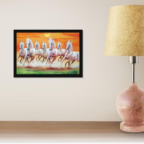 Image of Mad Masters 7 Running Horses Vastu Vaastu Lucky Hanging Home Decor Painting for Living Room & Bedroom Decoration (MM 3003, 30.5L x 20.3W cm, Canvas, With Plexi Glass)