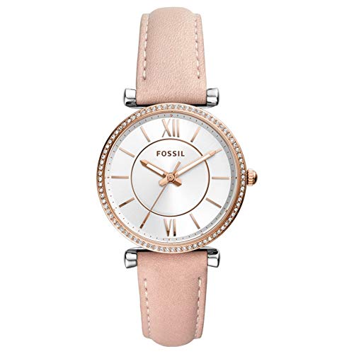 Fossil Carlie Orologio per donna, movimento al quarzo con cinturino in acciaio o in pelle, Rosa chiaro e bianco con glitter