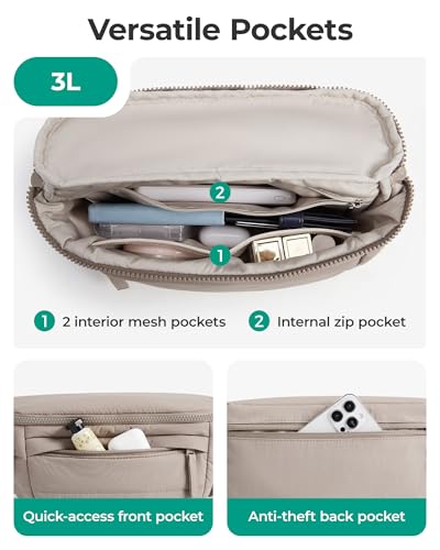 Image of BAGSMART Fanny Packs for Women Cross Body Lightweight Puffy Belt Bag | Quilted Purse with Multi Pockets for Traveling Hiking Black