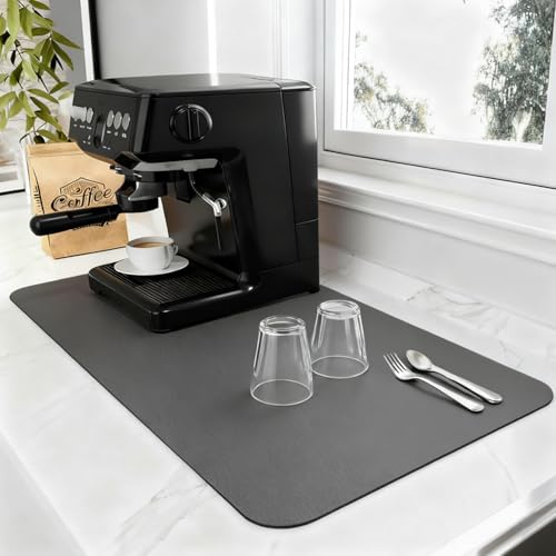 SOQKEEN Abtropfmatte 30x40cm, Saugstarke Unterlage Kaffeemaschine & Geschirr, Rutschfeste Abtropfunterlage zum Schutz der Arbeitsplatte, Schnelltrocknende Küchenmatte