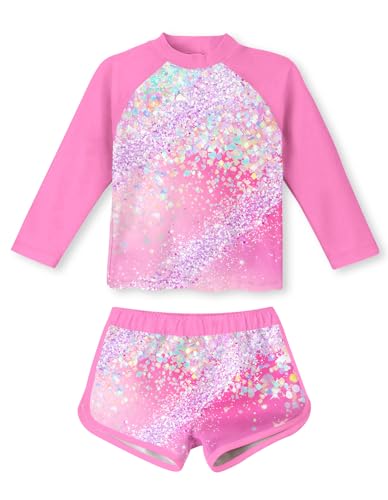 Image of Vogseek Girls Rash Guard Two Pieces Swimsuit Long Sleeve Bathing Suit for 3-10 Years