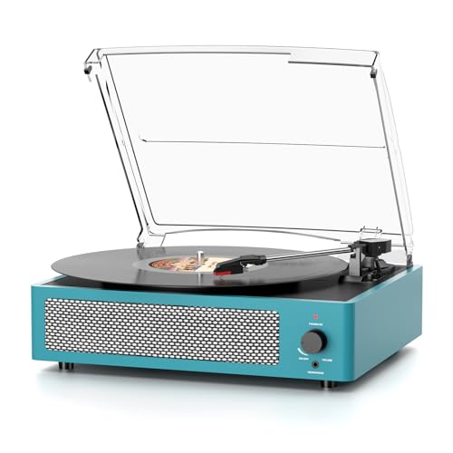 Tocadiscos de vinilo inalámbrico Bluetooth con altavoces para discos de vinilo, soporte giratorio clásico impulsado por correa, soporte de 3 velocidades, auriculares, línea RCA, entrada auxiliar para
