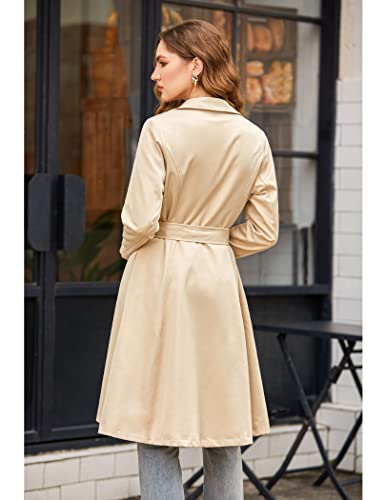 Zeagoo Women's Double-Breasted Long Trench Coat With Belt,Medium,Apricot #TOP3