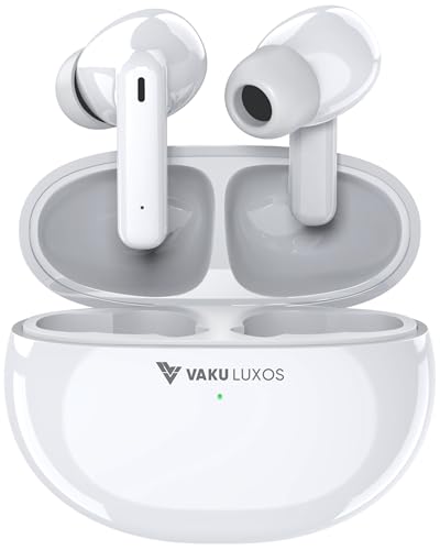 Image of Vaku Luxos SONAIR TWS Bluetooth 5.4 Earbuds | 60H Playtime | Touch Controls | Type-C Fast Charging | 10mm Driver | Voice Assistant | Deep Bass Wireless Earbuds with Charging Case- White