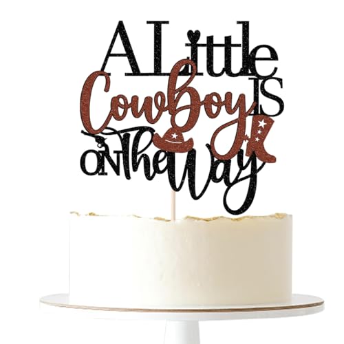 Gtseryeio Decoración para tartas con texto en inglés 'A Little Cowboy Is On The Way', decoración para tartas de baby shower, decoración de fiesta temática de granja