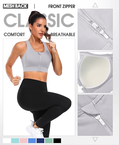 Image of JoyGirl Zip Front Sports Bra High Impact Workout Bra for Women Mesh Racerback Gym Bra Padded High Support Yoga Bra
