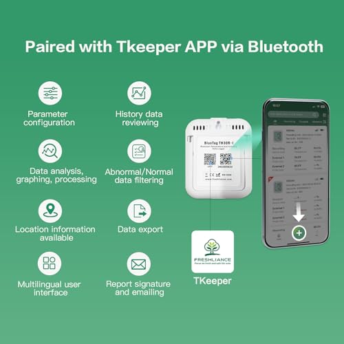 Image of Freshliance Temperature Humidity Data Logger Recorder Bluetooth with 2pcs External Probe, Digital Refrigerator Thermometer Hygrometer, Remote Data Recording Analysis Alarm by Smart APP,BlueTag TH30R-I