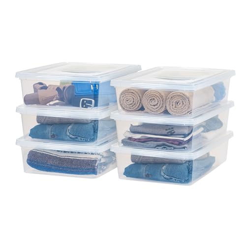 Image of IRIS USA 6-Pack Storage Bins with Lids, 28 Quart, Clear Stackable Containers Box Organize Shoes Closet Shelves Clothes Blankets Towels - BPA-Free Plastic
