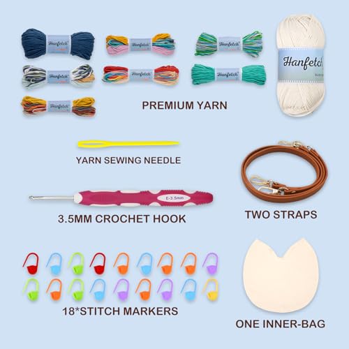 Image of Hanfetch Crochet Kit for Advanced or Intermediate Beginner, Step by Step Video Tutorial and Detailed Guide Instruction DIY Craft Supplies for Adult and Kid with Complete Kit for Granny Square Tote Bag
