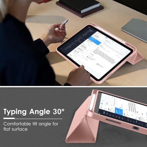 Image of MOCA iPad 11th Gen A16 / 10th Gen 10.9 Case (2025 /2022), Auto Sleep /Wake Cover, Pencil Holder, Soft TPU Back, Shockproof Rugged Slim Tri-Fold Stand Case (Rose Gold)