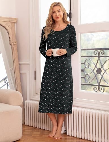 Image of Bloggerlove Nightgowns for Women Soft 100% Cotton House Dress Short /Long Sleeve Night Gowns Comfy Sleepwear S-3XL