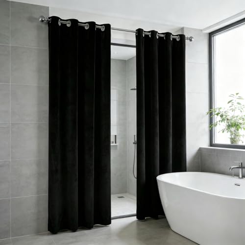 Rideau isolant thermique anti froid 180x230 cm occultant noir a oeillets pour chambre