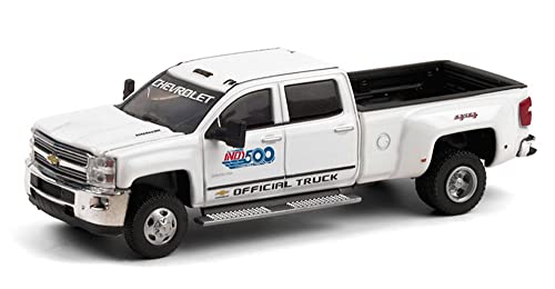 101 Running Indy 500 Presented By Penngrade Motor Oil Official Truck 2017 Chevy Silverado 3500 Dually, White - Greenlight 46060A/48-1/64 Scale Diecast Model Toy Car #TOP29